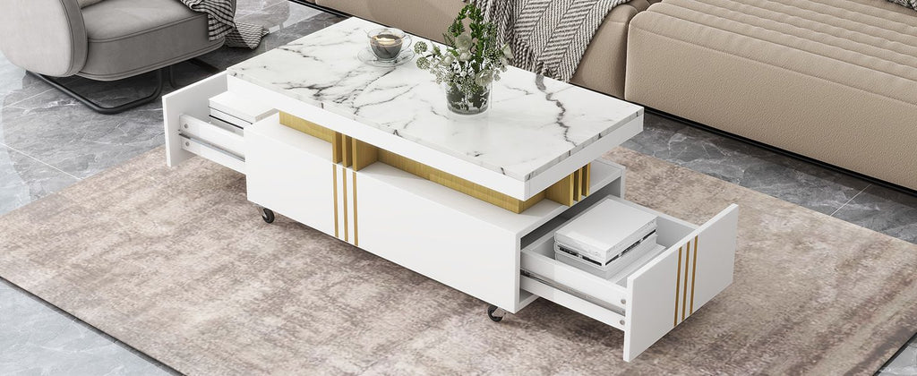 Modern Contemporary Cocktail Table with Faux Marble Top by Yeah Depot - Comfortable Living Decor