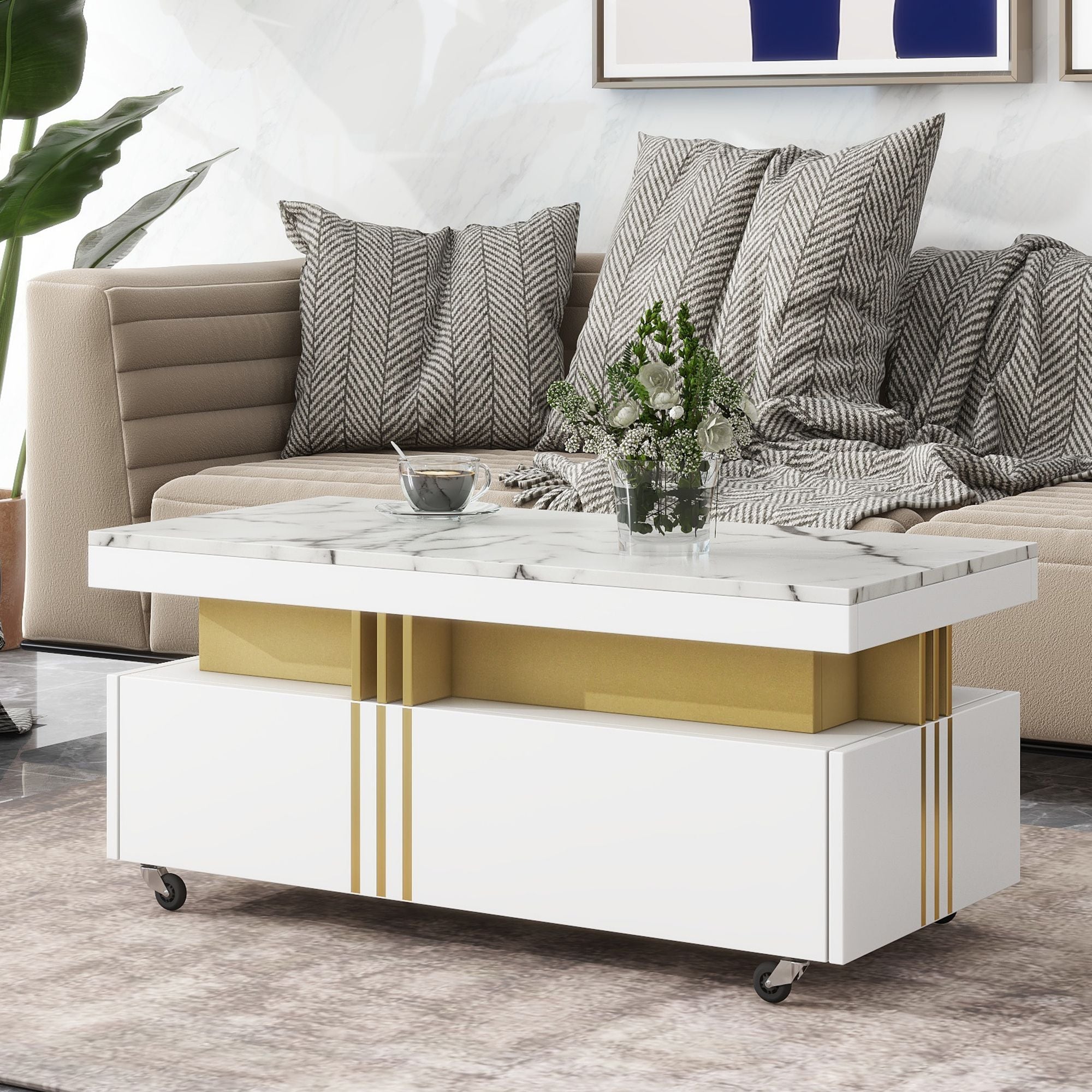 Modern Contemporary Cocktail Table with Faux Marble Top by Yeah Depot - Comfortable Living Decor