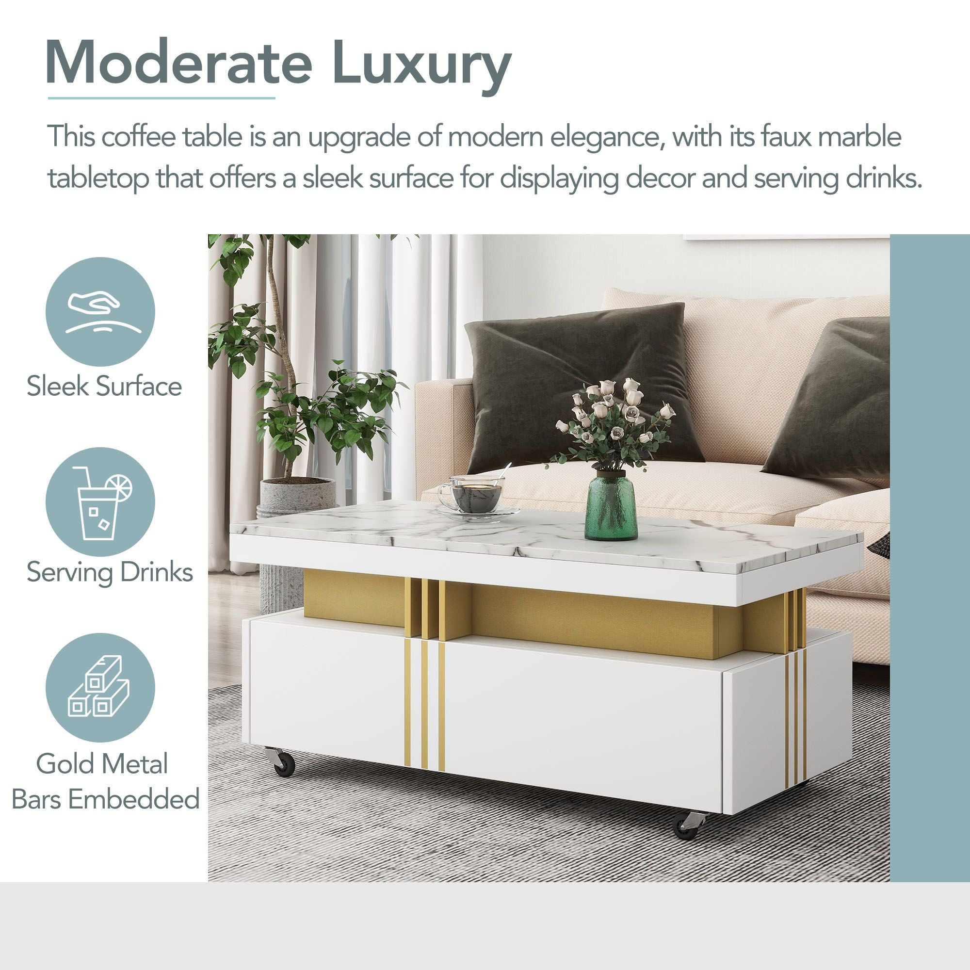 Modern Contemporary Cocktail Table with Faux Marble Top by Yeah Depot - Comfortable Living Decor