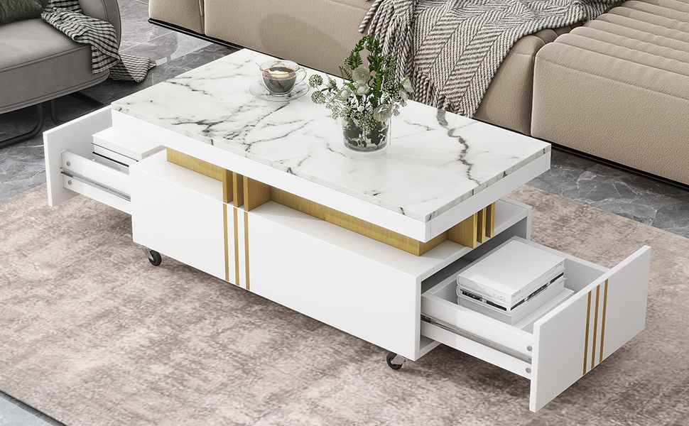 Modern Contemporary Cocktail Table with Faux Marble Top by Yeah Depot - Comfortable Living Decor