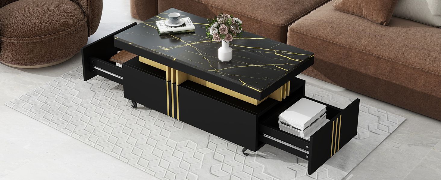 Modern Contemporary Cocktail Table with Faux Marble Top by Yeah Depot - Comfortable Living Decor