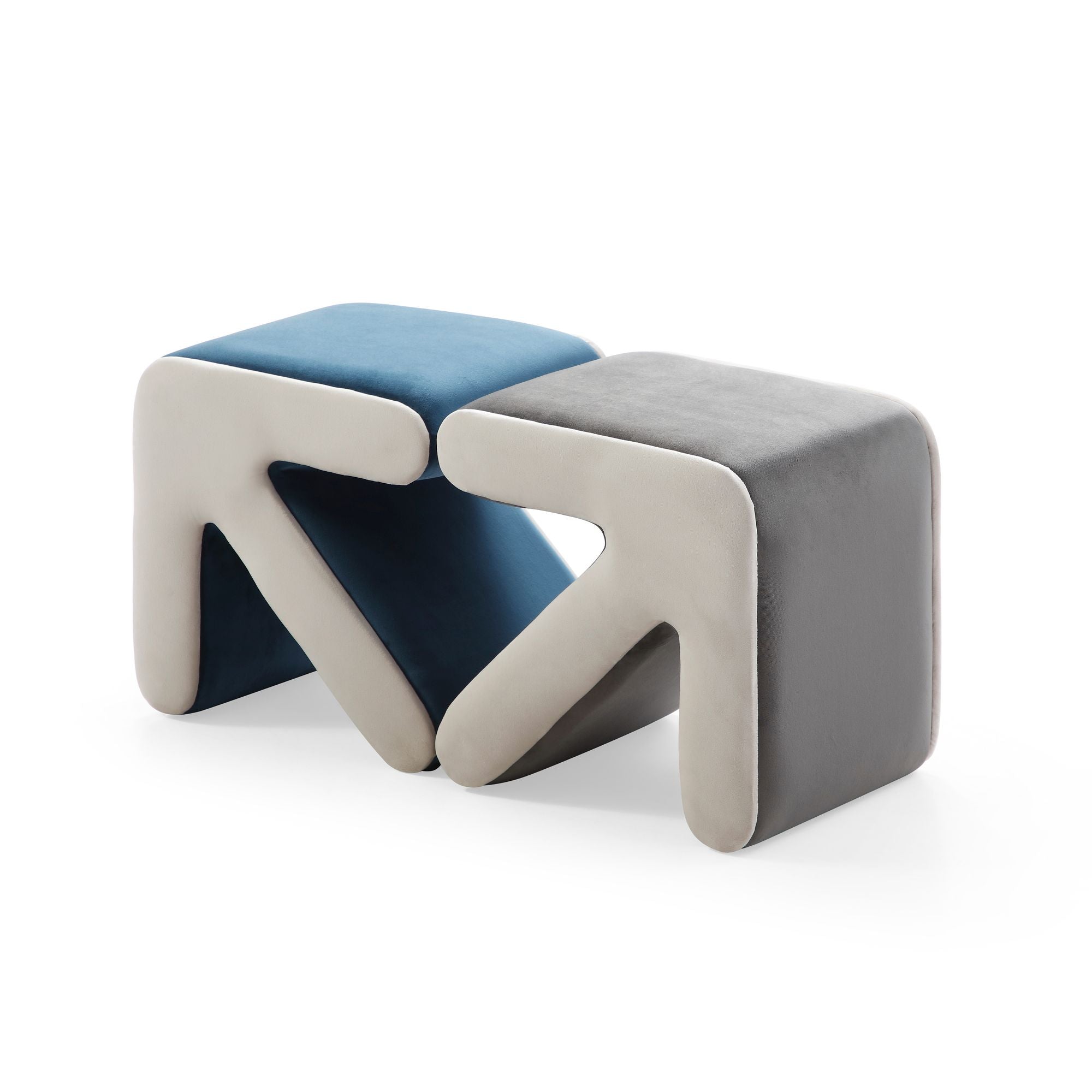 Modern Creative Upholstered Velvet Sofa Stool Kids Stool Shoe Bench Footrest Footstool Multifaceted Stool Ottoman Coffee Table Arrow Design Handicraft Decoration for Living Room Bedroom; Grey+Beige - Comfortable Living Decor