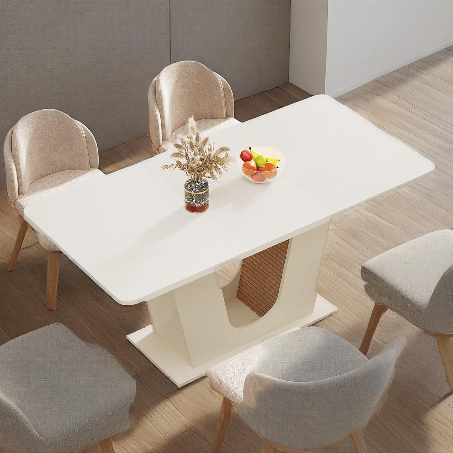 Modern Dining Table for 4 - 6 People, 55 - Inch Rectangular Kitchen Table with U - Shaped Base, Dinner Table - Comfortable Living Decor