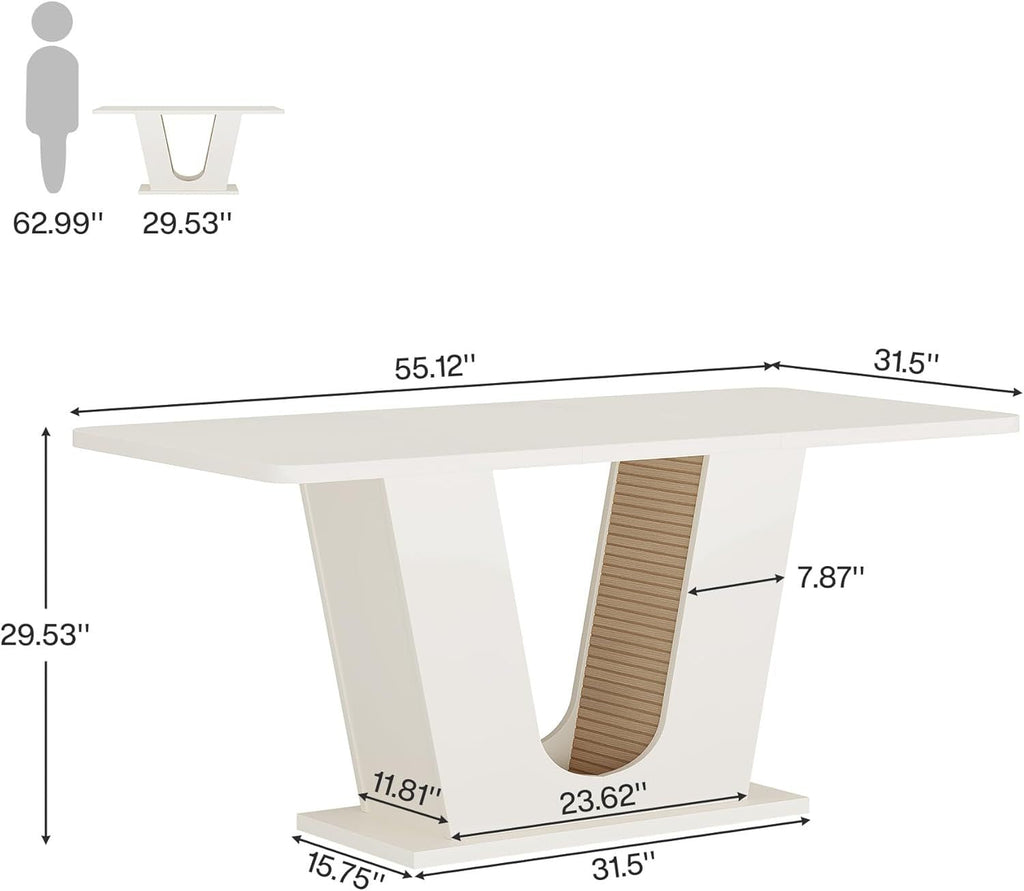 Modern Dining Table for 4 - 6 People, 55 - Inch Rectangular Kitchen Table with U - Shaped Base, Dinner Table - Comfortable Living Decor