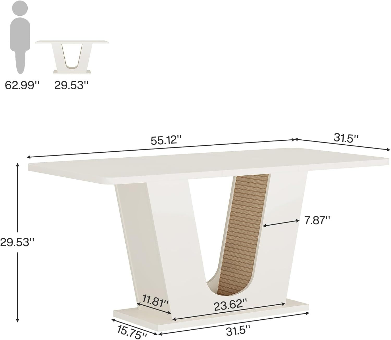 Modern Dining Table for 4 - 6 People, 55 - Inch Rectangular Kitchen Table with U - Shaped Base, Dinner Table - Comfortable Living Decor