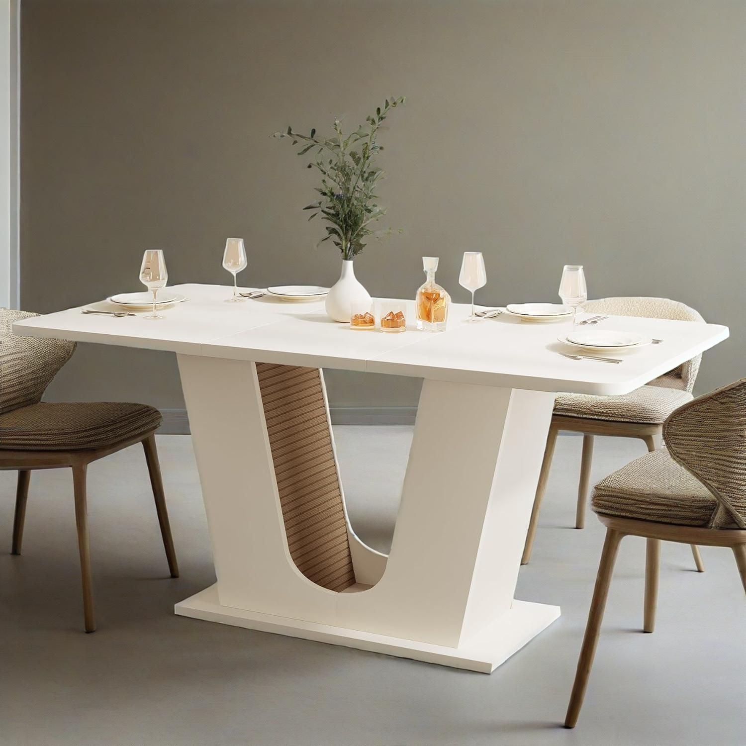 Modern Dining Table for 4 - 6 People, 55 - Inch Rectangular Kitchen Table with U - Shaped Base, Dinner Table - Comfortable Living Decor