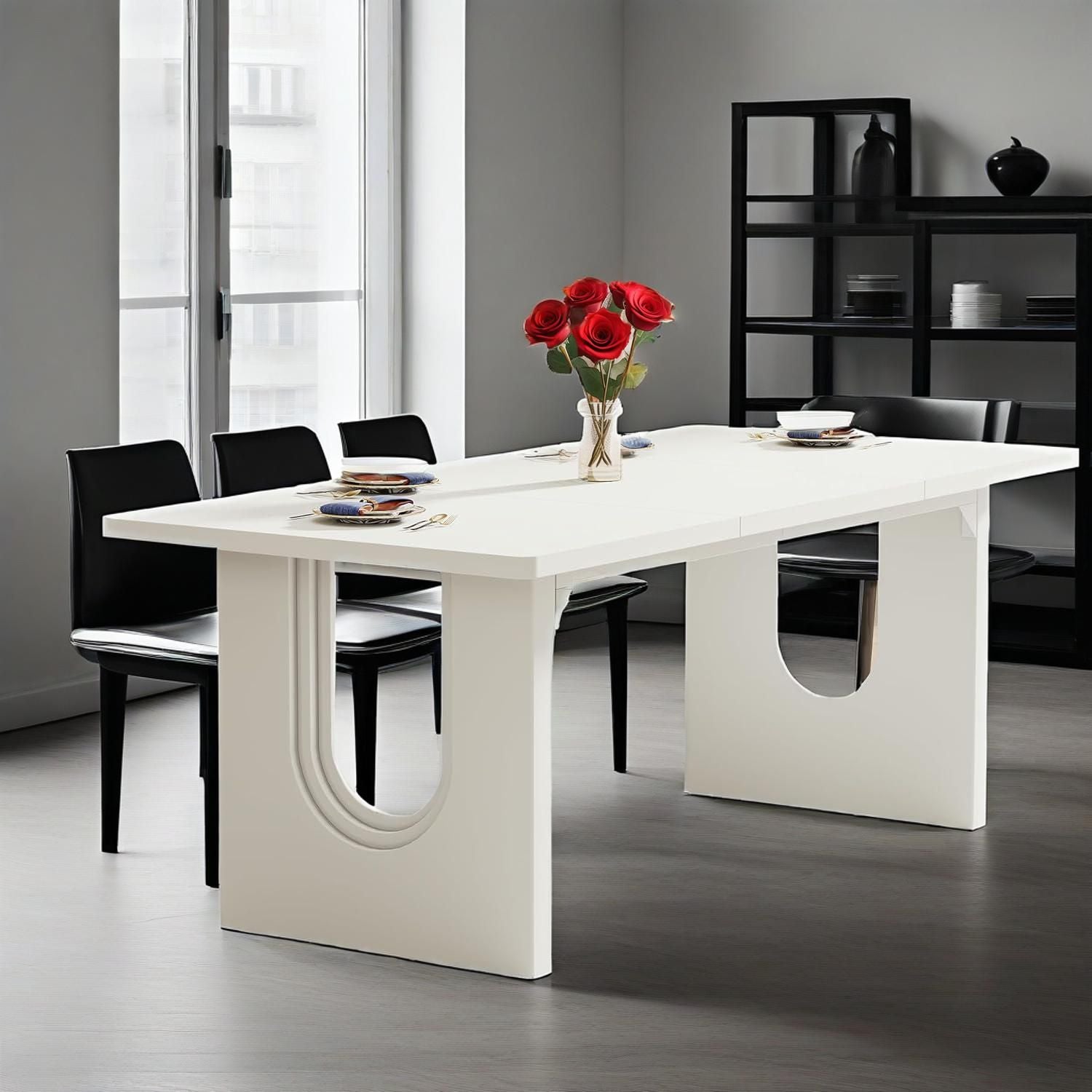 Modern Dining Table for 6 to 8 People, 71" Large Kitchen Dining Table with Wood Pedestal Base, Rectangular Long Dinner Table - Comfortable Living Decor