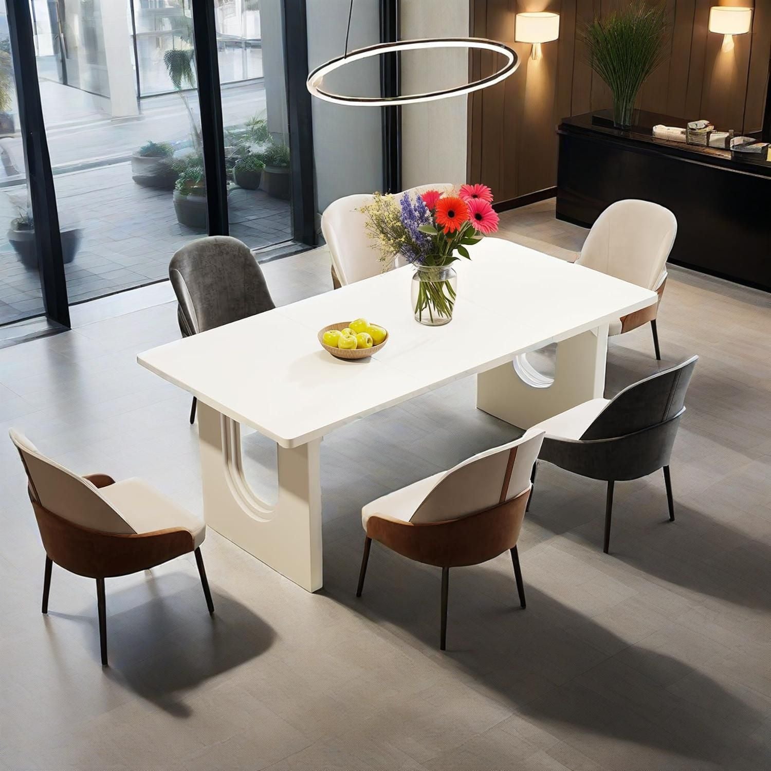 Modern Dining Table for 6 to 8 People, 71" Large Kitchen Dining Table with Wood Pedestal Base, Rectangular Long Dinner Table - Comfortable Living Decor