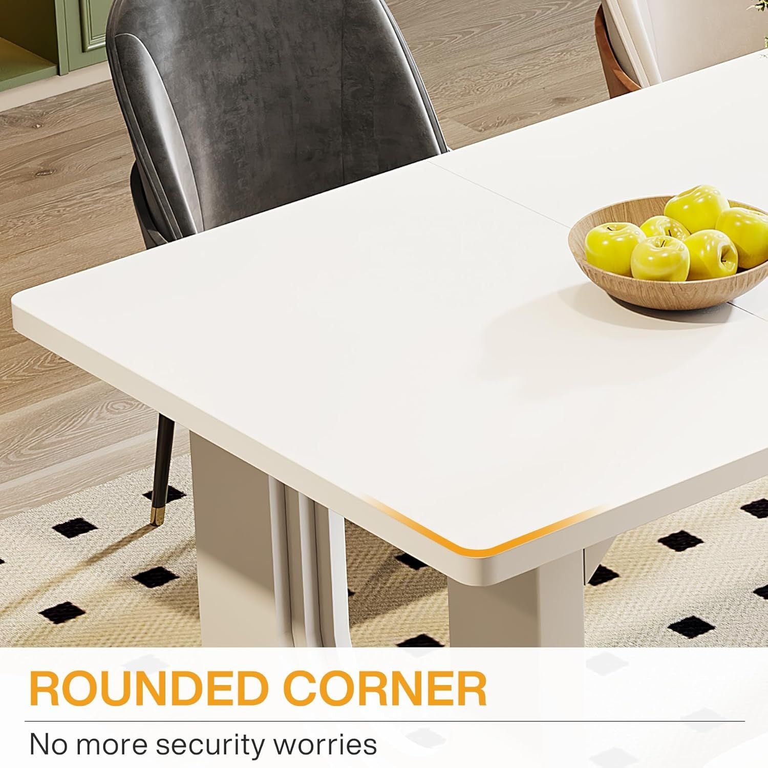 Modern Dining Table for 6 to 8 People, 71" Large Kitchen Dining Table with Wood Pedestal Base, Rectangular Long Dinner Table - Comfortable Living Decor