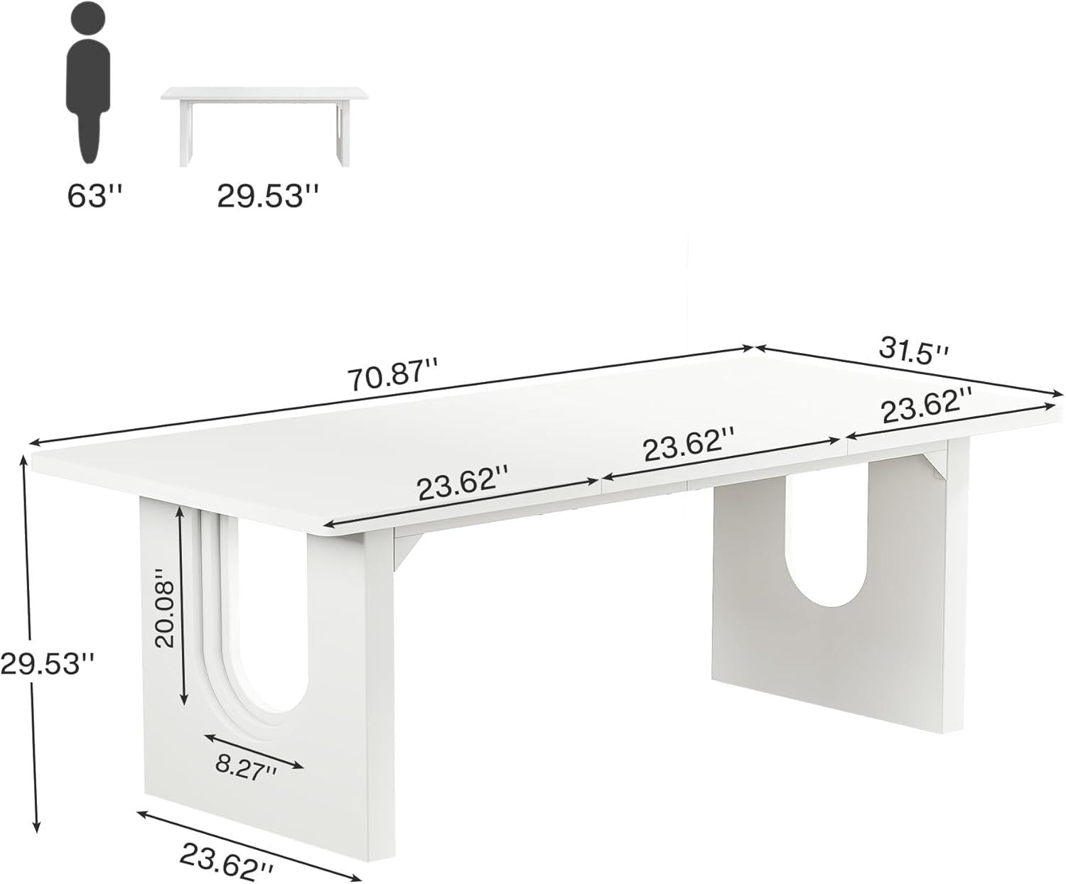 Modern Dining Table for 6 to 8 People, 71" Large Kitchen Dining Table with Wood Pedestal Base, Rectangular Long Dinner Table - Comfortable Living Decor