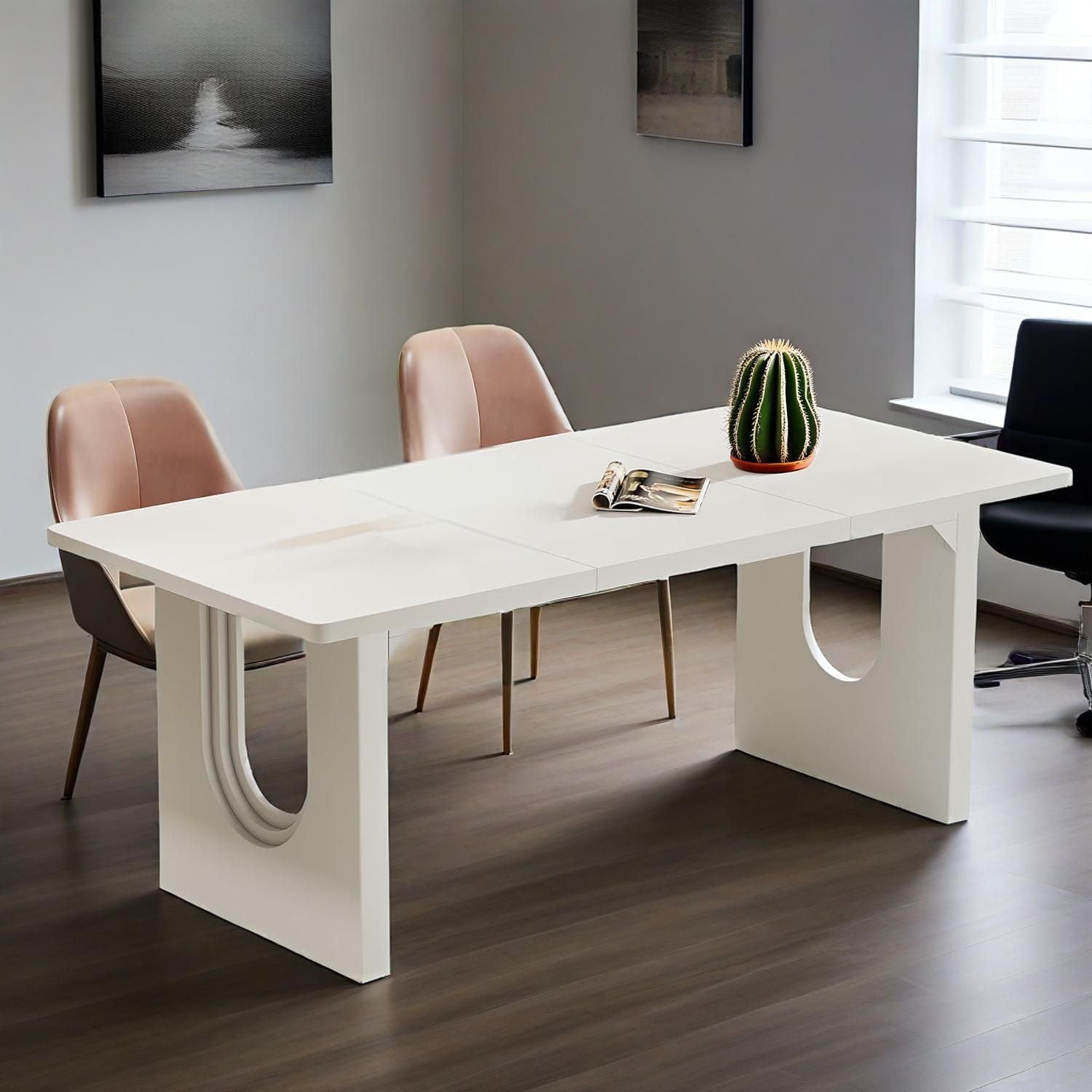 Modern Dining Table for 6 to 8 People, 71" Large Kitchen Dining Table with Wood Pedestal Base, Rectangular Long Dinner Table - Comfortable Living Decor