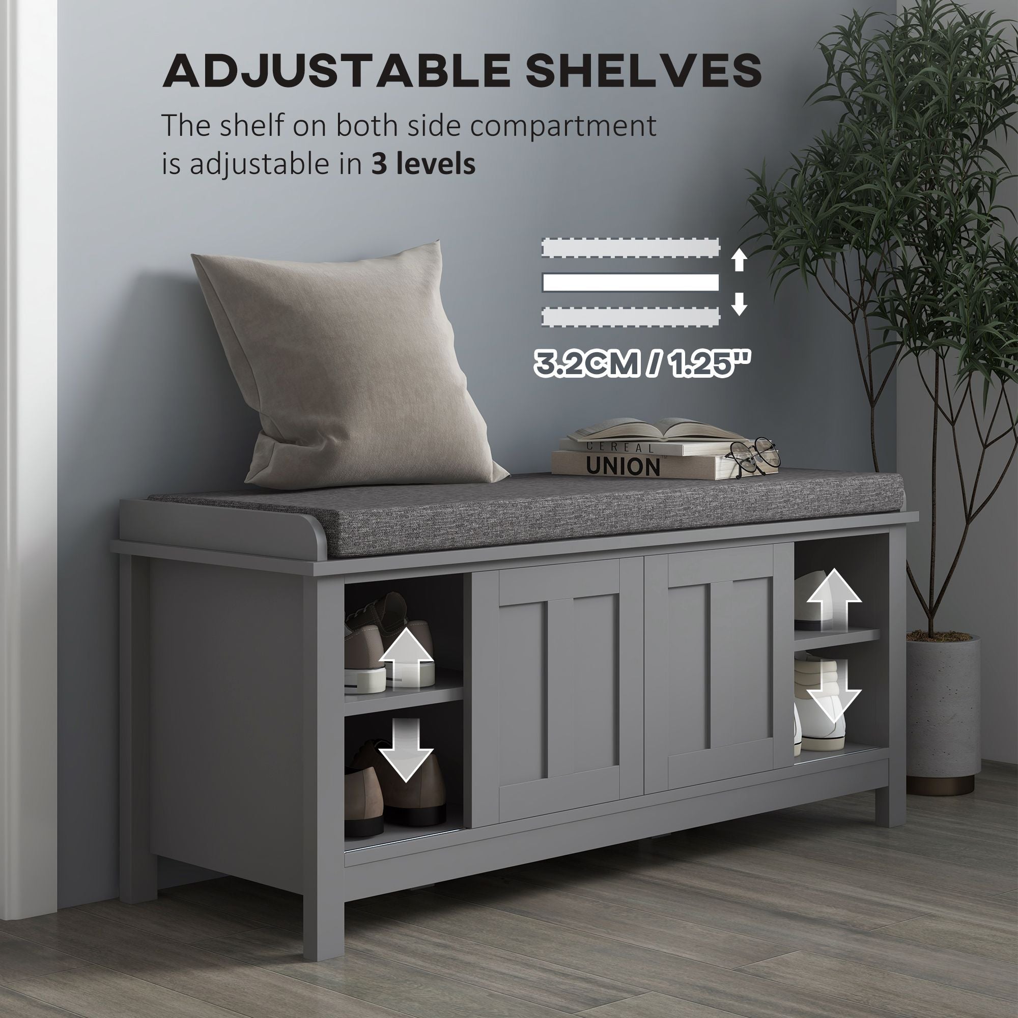 Modern Entry Way Bench with Cushion and 2 Sliding Doors by Homcom - Comfortable Living Decor