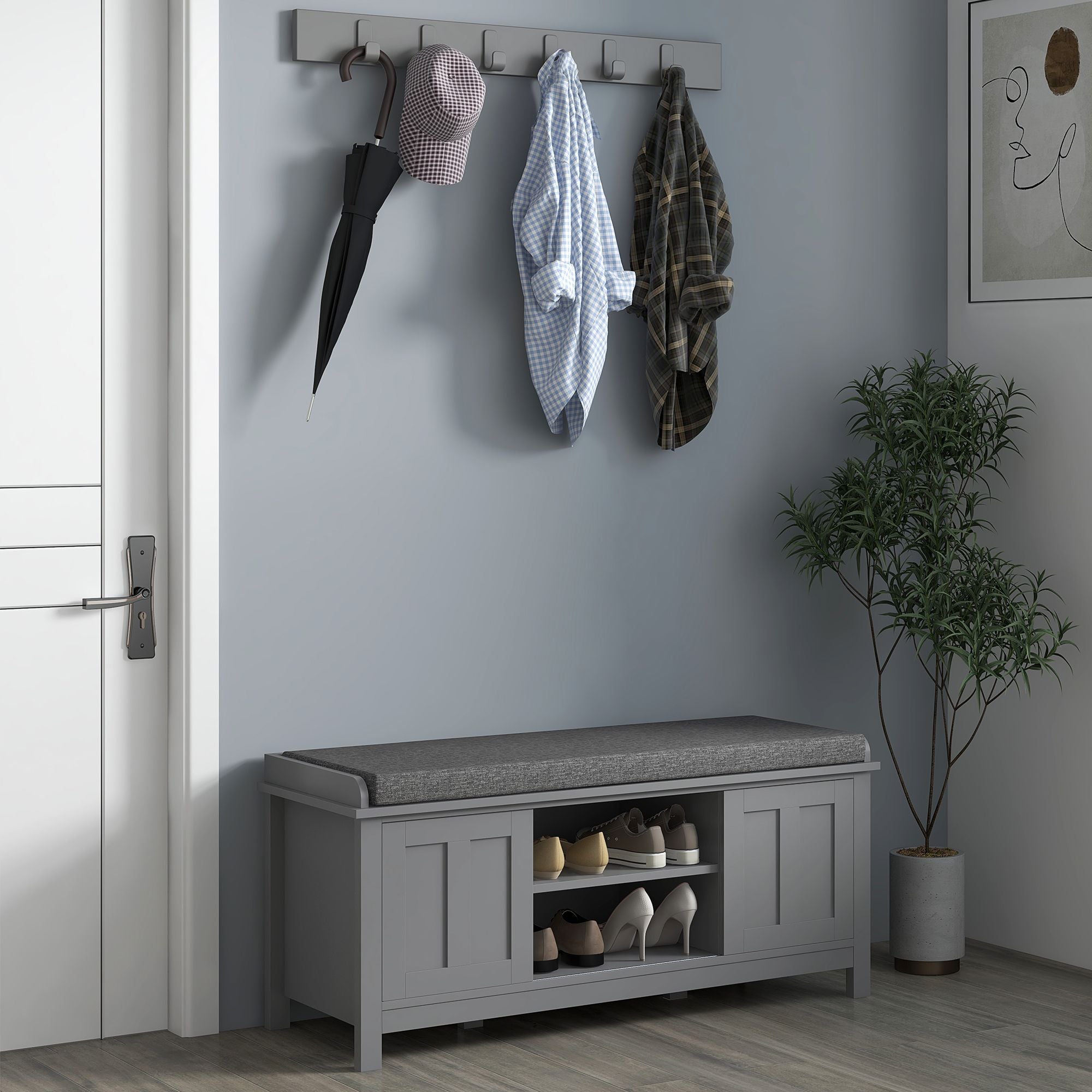 Modern Entry Way Bench with Cushion and 2 Sliding Doors by Homcom - Comfortable Living Decor