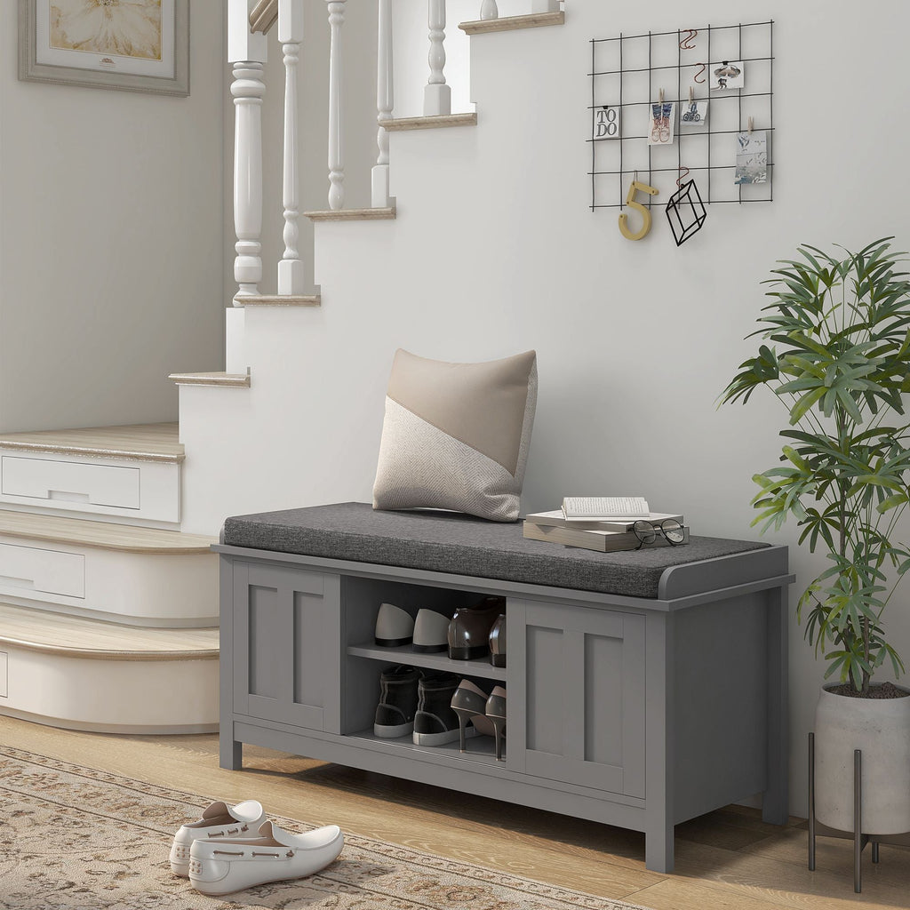 Modern Entry Way Bench with Cushion and 2 Sliding Doors by Homcom - Comfortable Living Decor