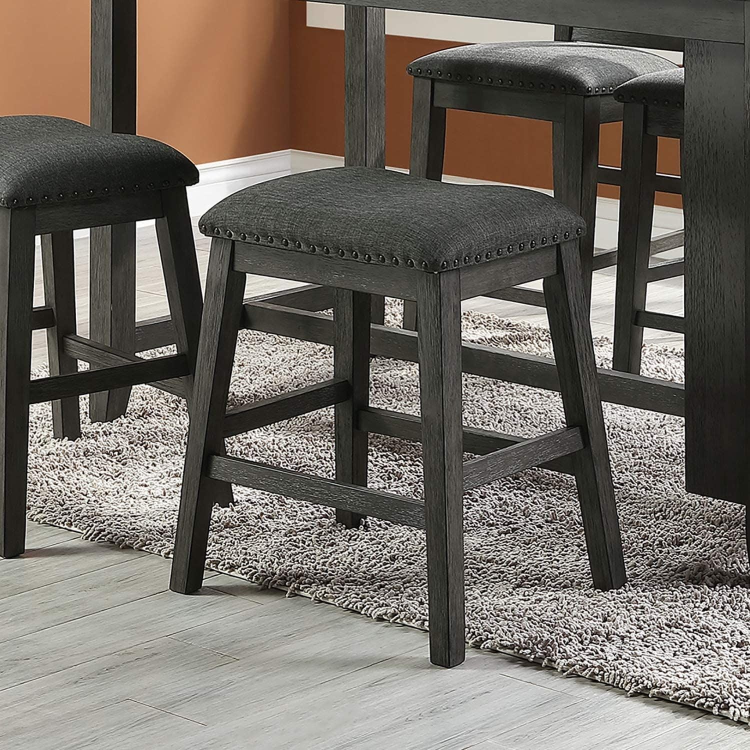 Modern Gray Finish 5pc Counter Height High Dining Table w Storage Shelves High Chairs And Stools Wooden Kitchen Breakfast Table Dining Room Furniture - Comfortable Living Decor