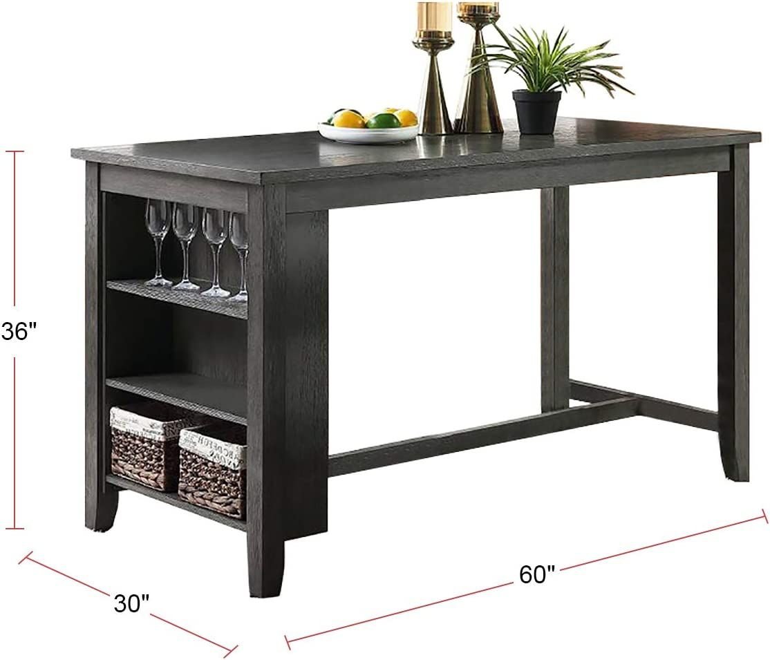 Modern Gray Finish 5pc Counter Height High Dining Table w Storage Shelves High Chairs And Stools Wooden Kitchen Breakfast Table Dining Room Furniture - Comfortable Living Decor