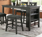 Modern Gray Finish 5pc Counter Height High Dining Table w Storage Shelves High Chairs And Stools Wooden Kitchen Breakfast Table Dining Room Furniture - Comfortable Living Decor