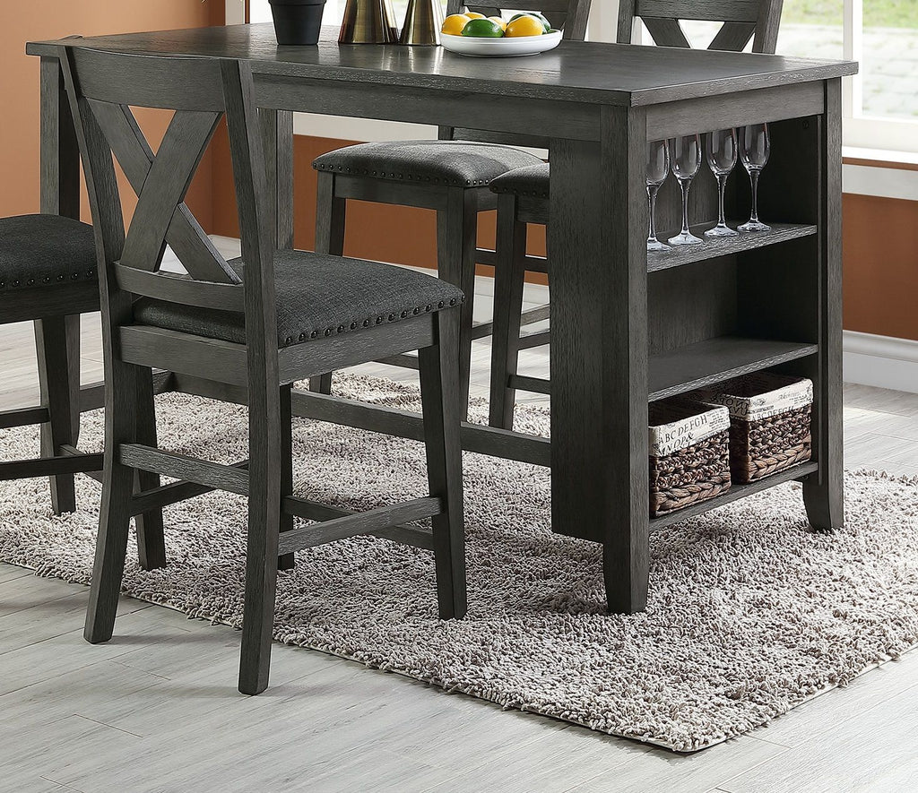 Modern Gray Finish 5pc Counter Height High Dining Table w Storage Shelves High Chairs And Stools Wooden Kitchen Breakfast Table Dining Room Furniture - Comfortable Living Decor