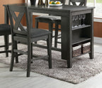 Modern Gray Finish 5pc Counter Height High Dining Table w Storage Shelves High Chairs And Stools Wooden Kitchen Breakfast Table Dining Room Furniture - Comfortable Living Decor