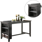 Modern Gray Finish 5pc Counter Height High Dining Table w Storage Shelves High Chairs And Stools Wooden Kitchen Breakfast Table Dining Room Furniture - Comfortable Living Decor