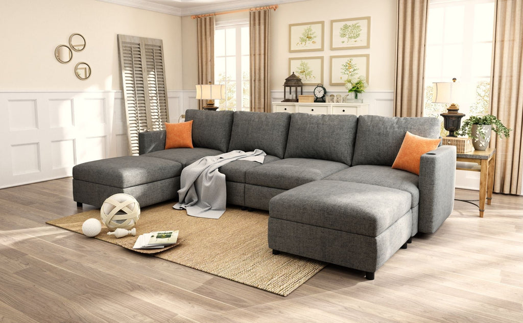 Modern Large Sectional Sofa, U - Shape Modular Sectional Couch with Storage Function,123" Sofa Bed with Ottoman,6 Seat Sectionals Chaise for Living Room,Chenille - Comfortable Living Decor