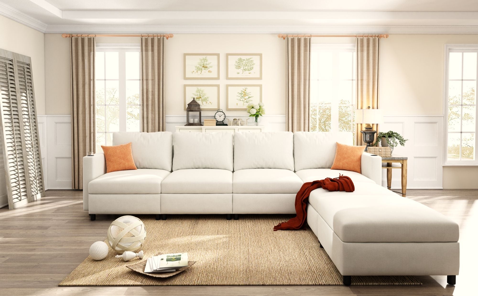 Modern Large Sectional Sofa, U - Shape Modular Sectional Couch with Storage Function,123" Sofa Bed with Ottoman,6 Seat Sectionals Chaise for Living Room,Chenille - Comfortable Living Decor