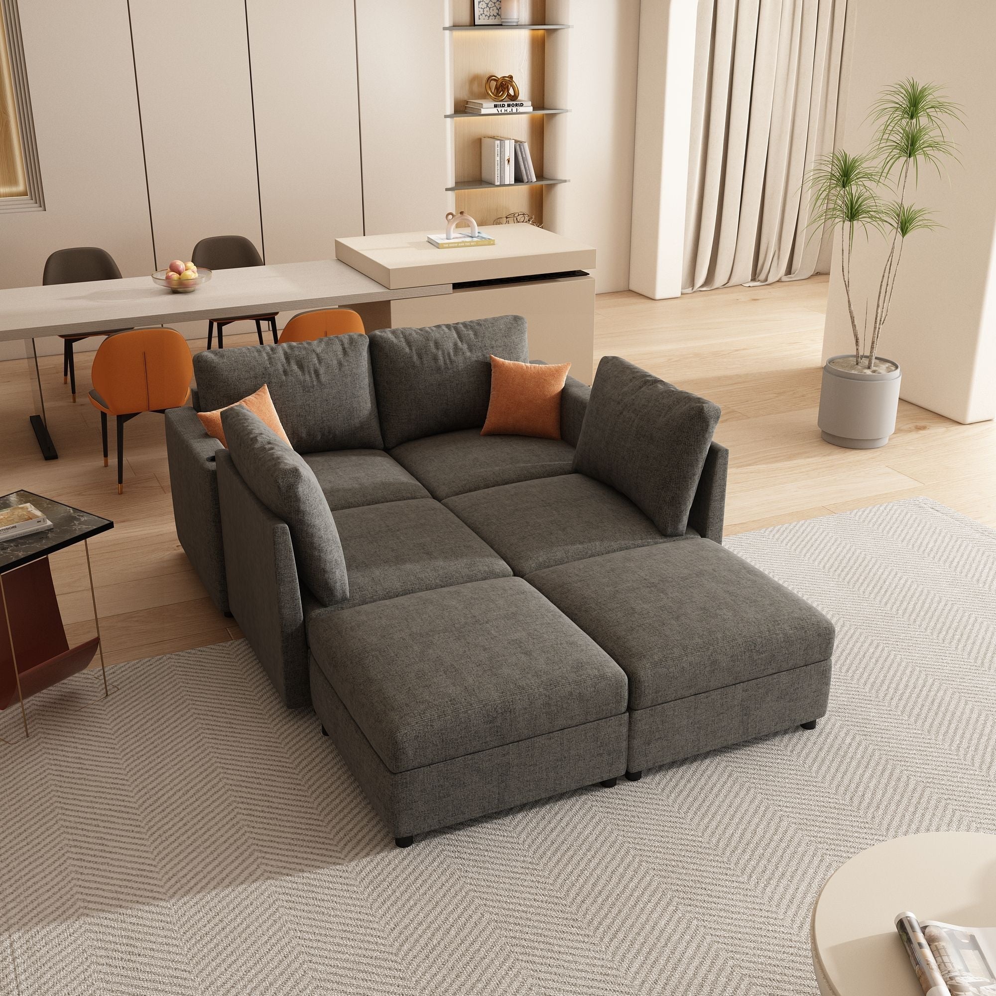 Modern Large Sectional Sofa, U - Shape Modular Sectional Couch with Storage Function,123" Sofa Bed with Ottoman,6 Seat Sectionals Chaise for Living Room,Chenille - Comfortable Living Decor