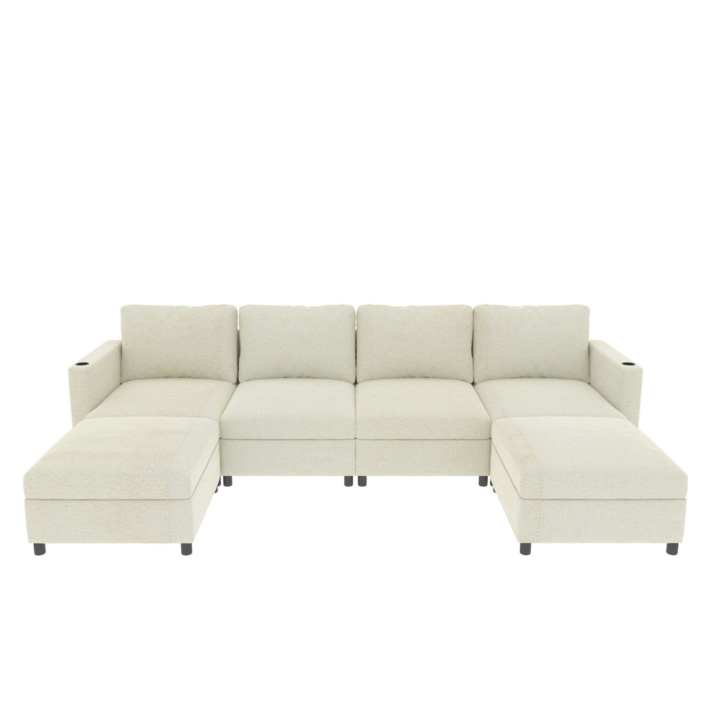 Modern Large Sectional Sofa, U - Shape Modular Sectional Couch with Storage Function,123" Sofa Bed with Ottoman,6 Seat Sectionals Chaise for Living Room,Chenille - Comfortable Living Decor