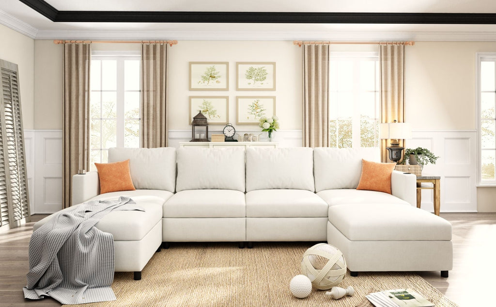 Modern Large Sectional Sofa, U - Shape Modular Sectional Couch with Storage Function,123" Sofa Bed with Ottoman,6 Seat Sectionals Chaise for Living Room,Chenille - Comfortable Living Decor