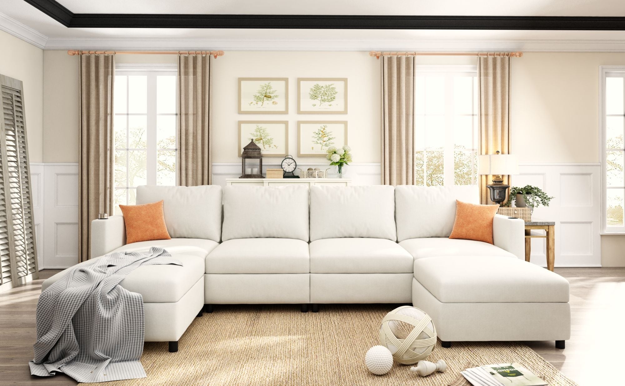 Modern Large Sectional Sofa, U - Shape Modular Sectional Couch with Storage Function,123" Sofa Bed with Ottoman,6 Seat Sectionals Chaise for Living Room,Chenille - Comfortable Living Decor