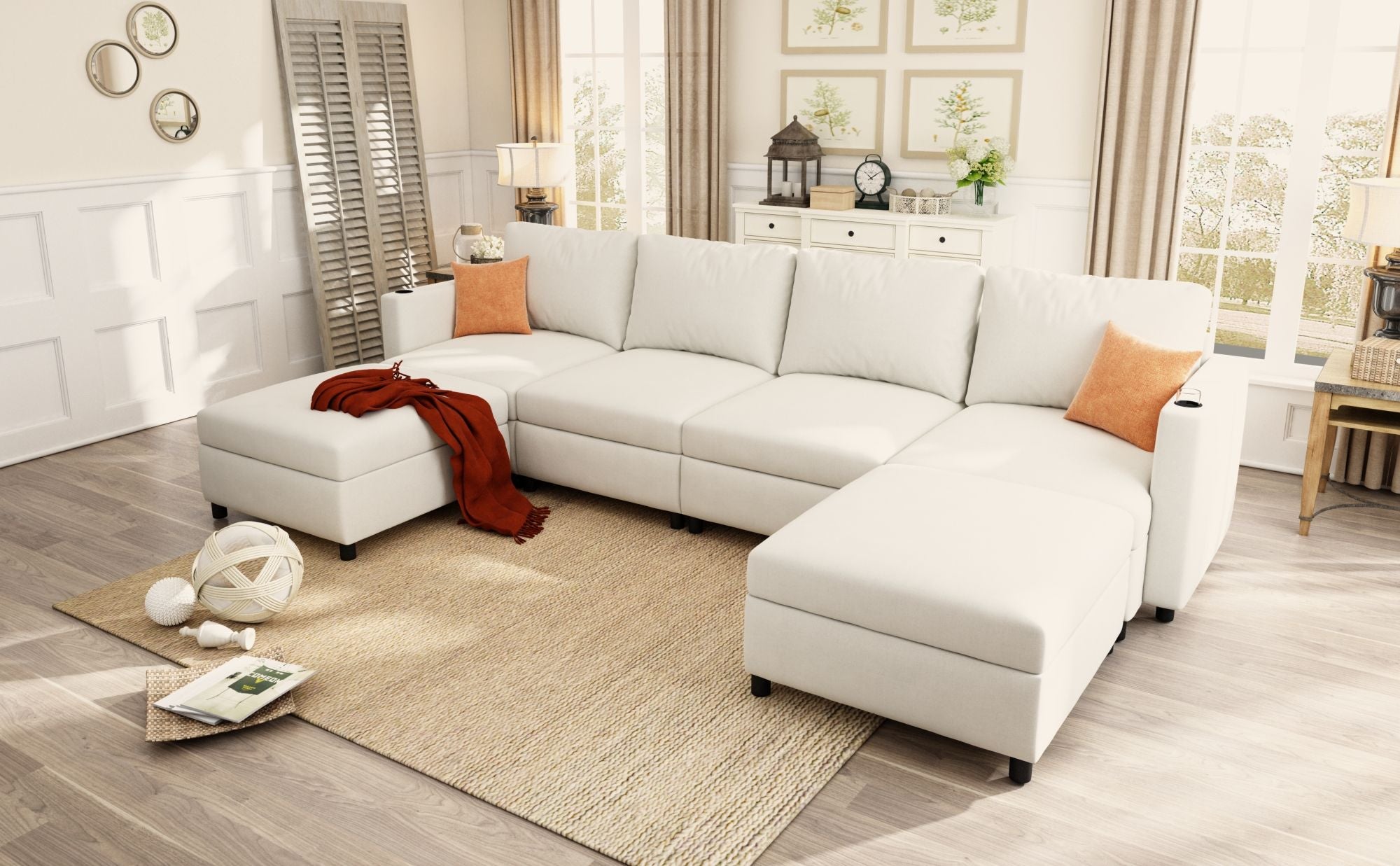 Modern Large Sectional Sofa, U - Shape Modular Sectional Couch with Storage Function,123" Sofa Bed with Ottoman,6 Seat Sectionals Chaise for Living Room,Chenille - Comfortable Living Decor