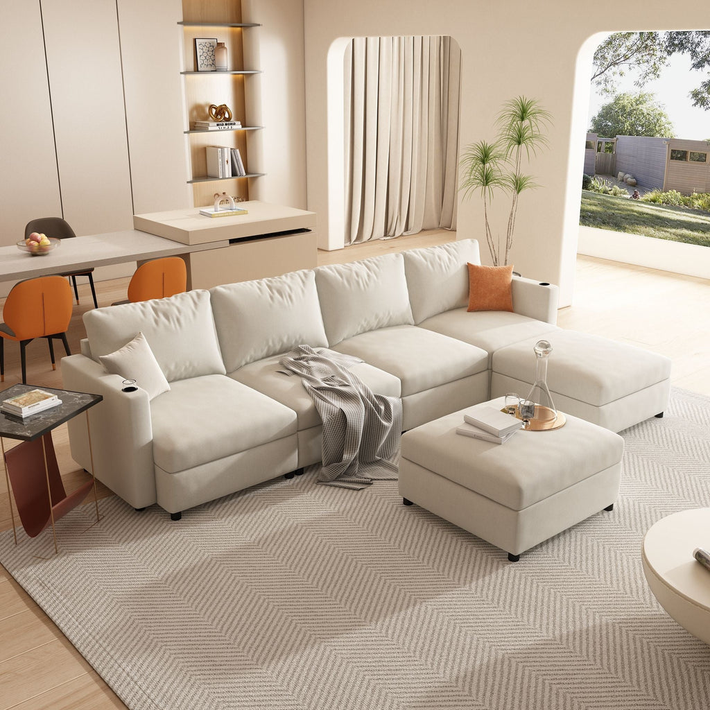 Modern Large Sectional Sofa, U - Shape Modular Sectional Couch with Storage Function,123" Sofa Bed with Ottoman,6 Seat Sectionals Chaise for Living Room,Chenille - Comfortable Living Decor