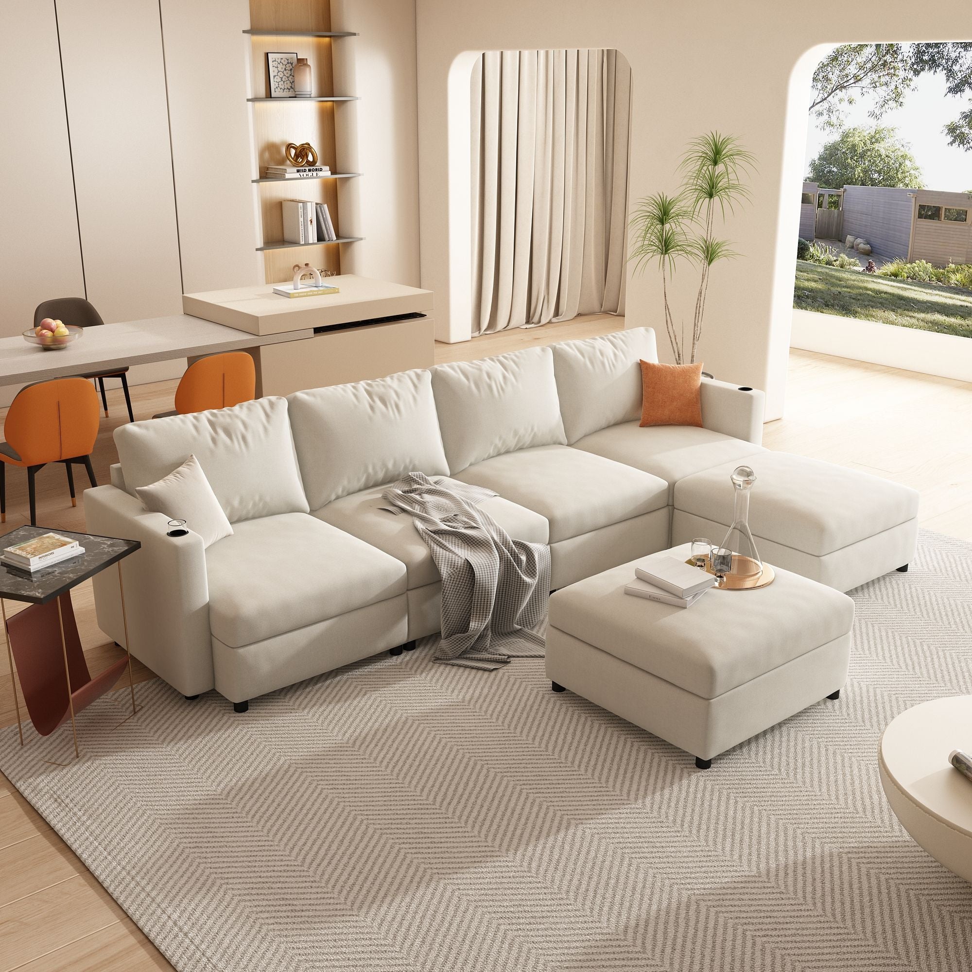 Modern Large Sectional Sofa, U - Shape Modular Sectional Couch with Storage Function,123" Sofa Bed with Ottoman,6 Seat Sectionals Chaise for Living Room,Chenille - Comfortable Living Decor