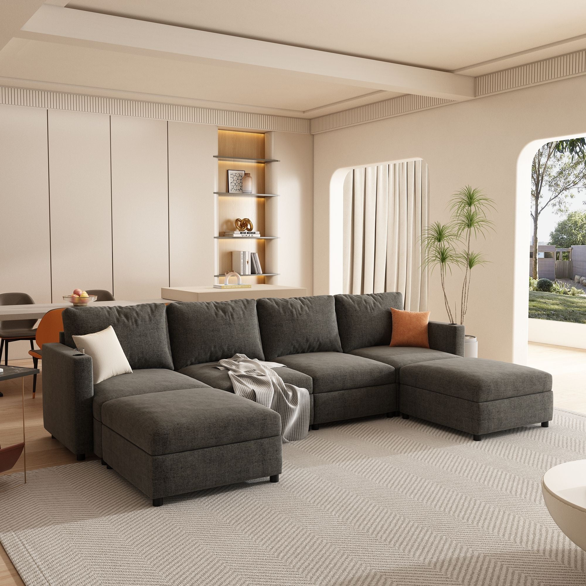 Modern Large Sectional Sofa, U - Shape Modular Sectional Couch with Storage Function,123" Sofa Bed with Ottoman,6 Seat Sectionals Chaise for Living Room,Chenille - Comfortable Living Decor