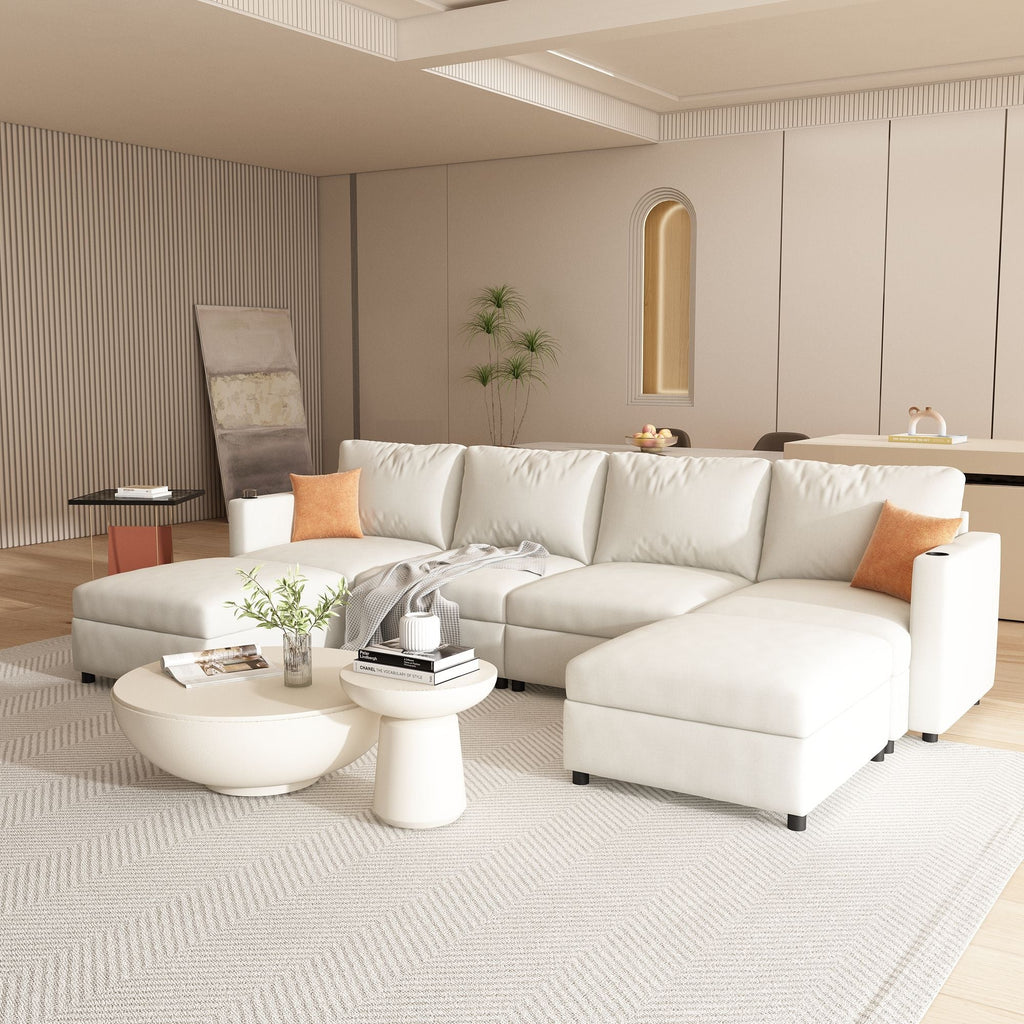 Modern Large Sectional Sofa, U - Shape Modular Sectional Couch with Storage Function,123" Sofa Bed with Ottoman,6 Seat Sectionals Chaise for Living Room,Chenille - Comfortable Living Decor