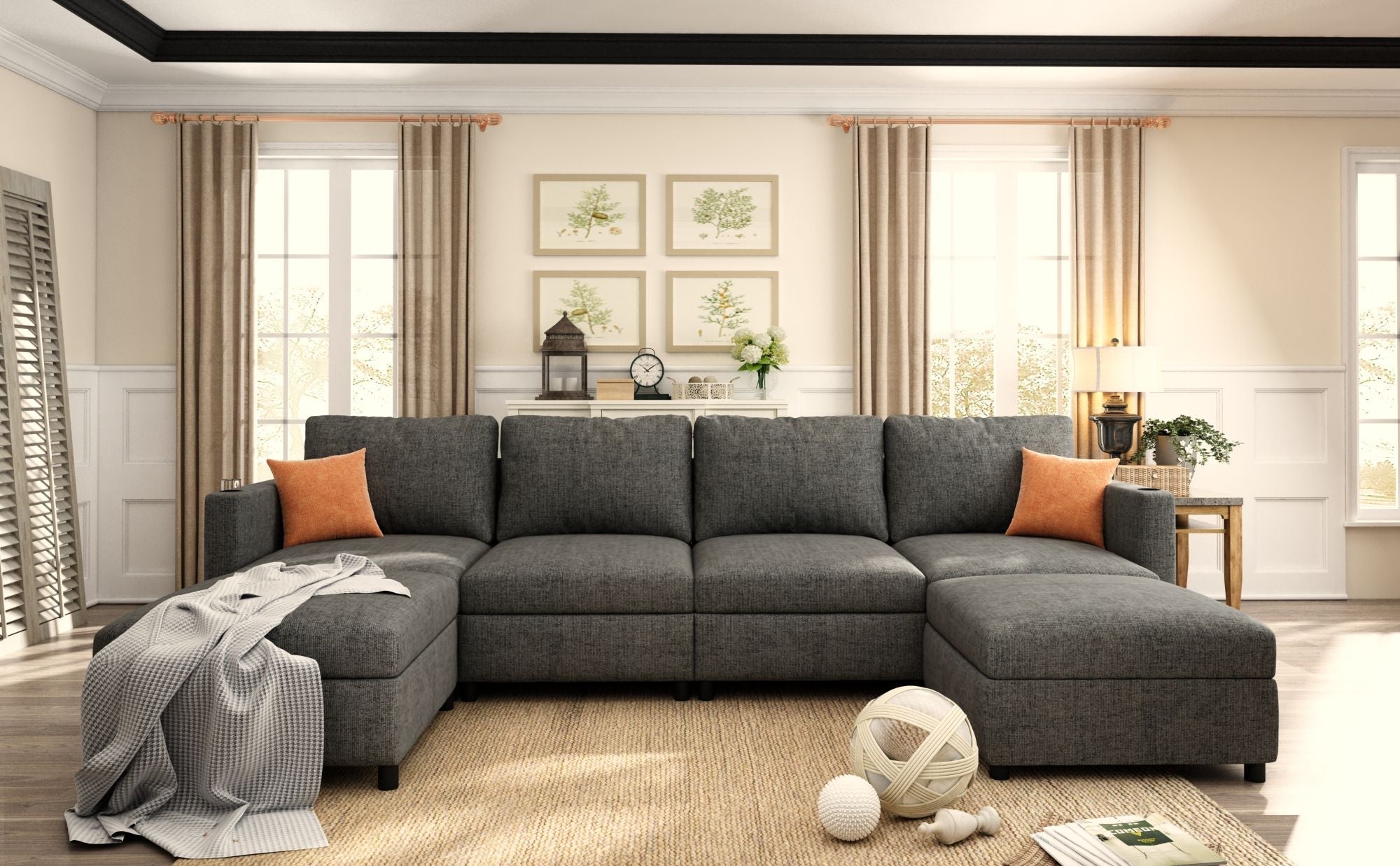 Modern Large Sectional Sofa, U - Shape Modular Sectional Couch with Storage Function,123" Sofa Bed with Ottoman,6 Seat Sectionals Chaise for Living Room,Chenille - Comfortable Living Decor