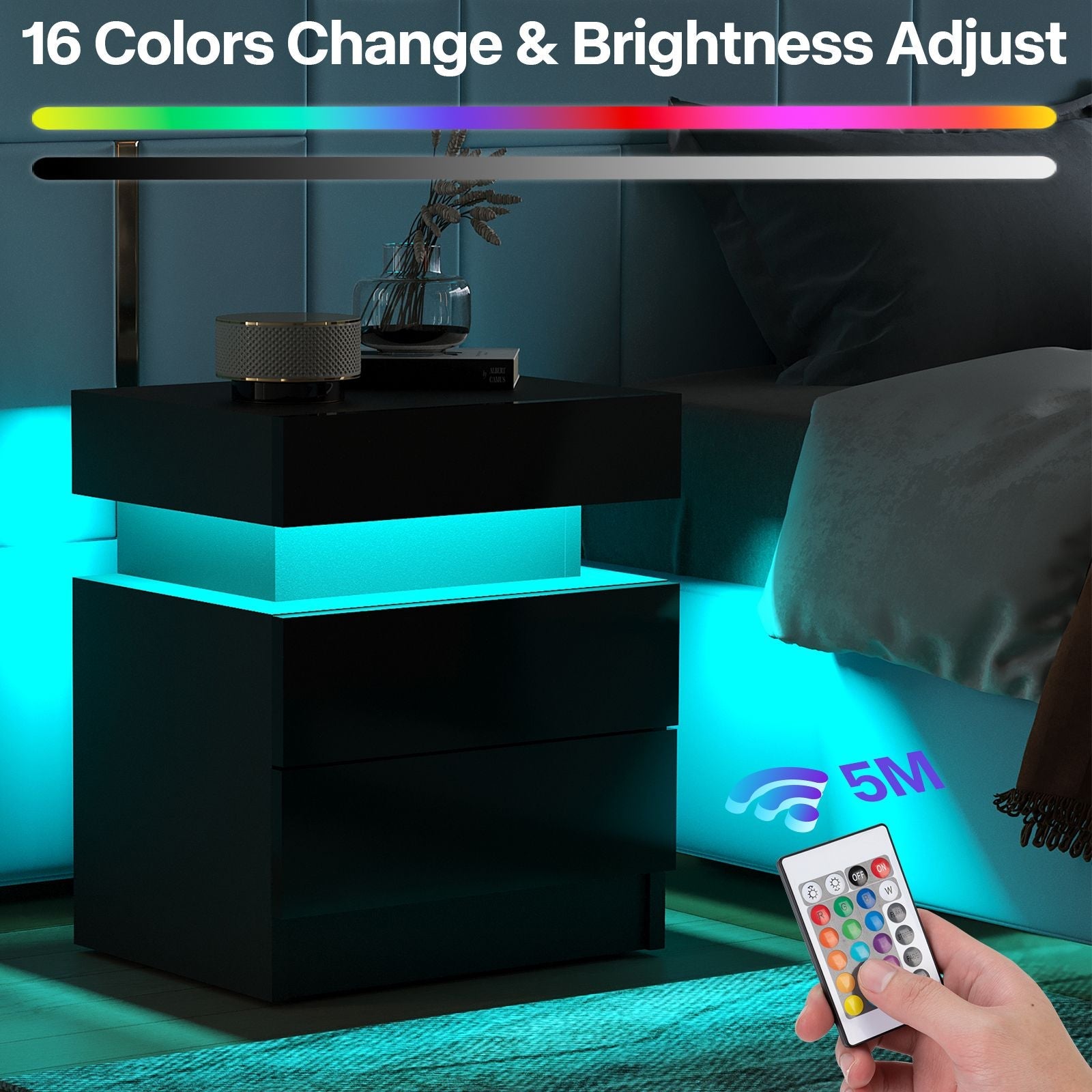 Modern Mandicular Nightstand w/ LED Light by Homcom - Comfortable Living Decor