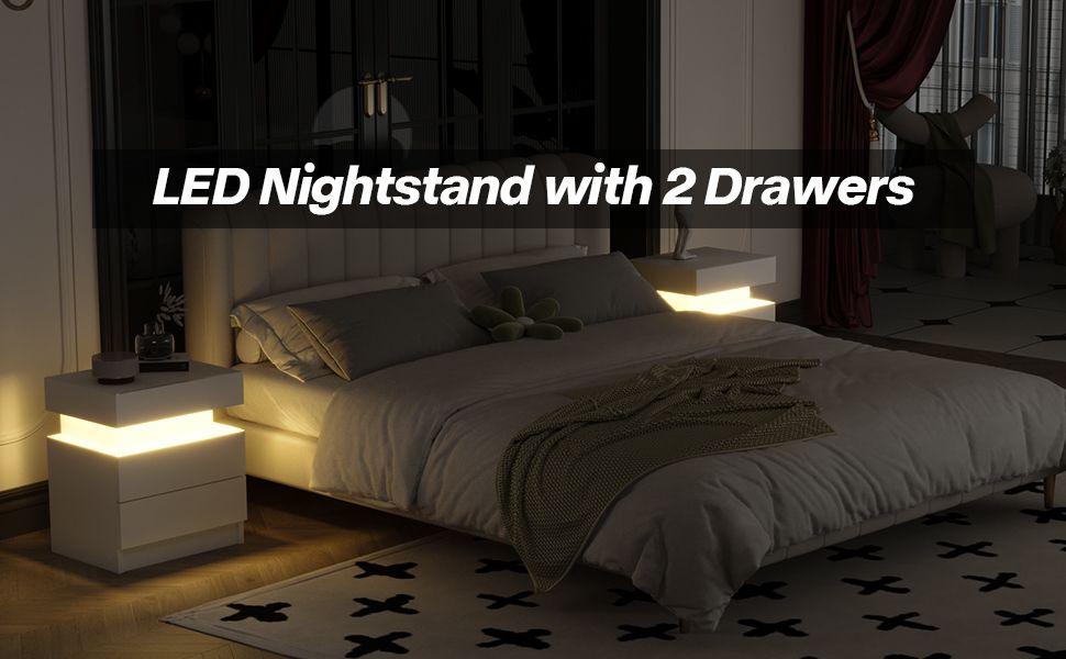 Modern Mandicular Nightstand w/ LED Light by Homcom - Comfortable Living Decor