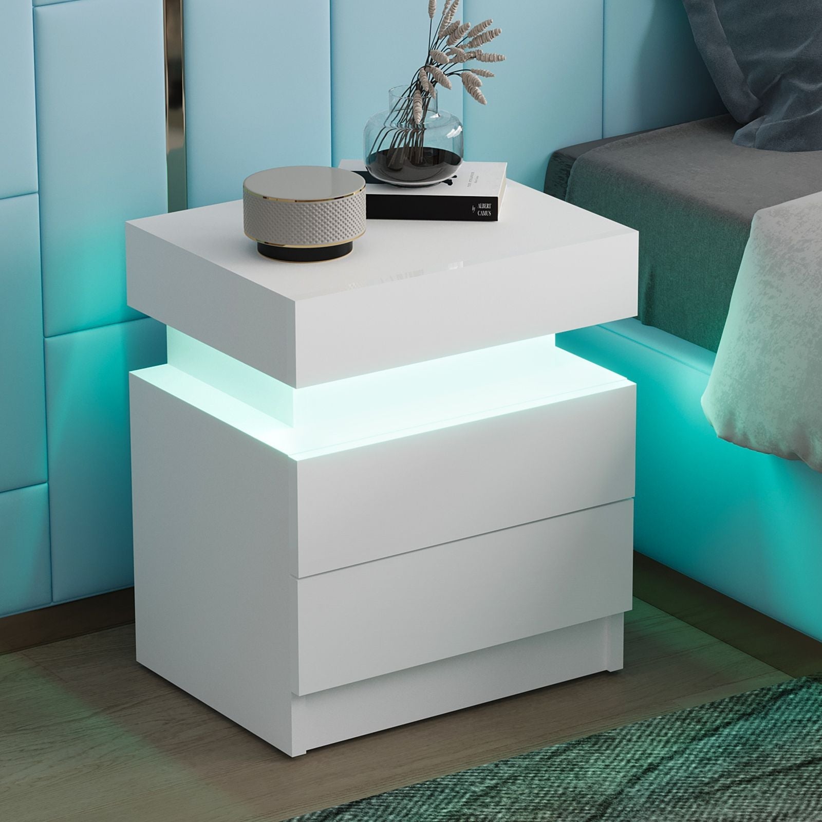 Modern Mandicular Nightstand w/ LED Light by Homcom - Comfortable Living Decor