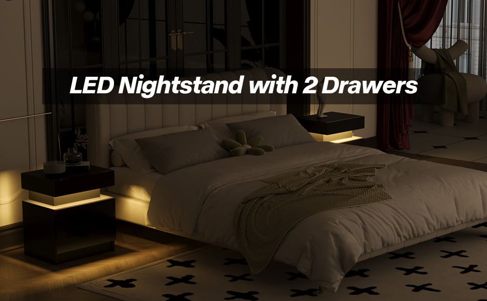 Modern Mandicular Nightstand w/ LED Light by Homcom - Comfortable Living Decor
