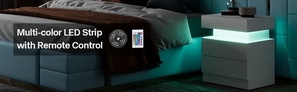 Modern Mandicular Nightstand w/ LED Light by Homcom - Comfortable Living Decor