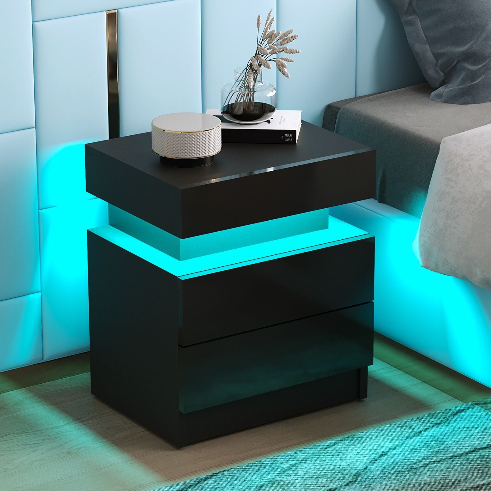 Modern Mandicular Nightstand w/ LED Light by Homcom - Comfortable Living Decor