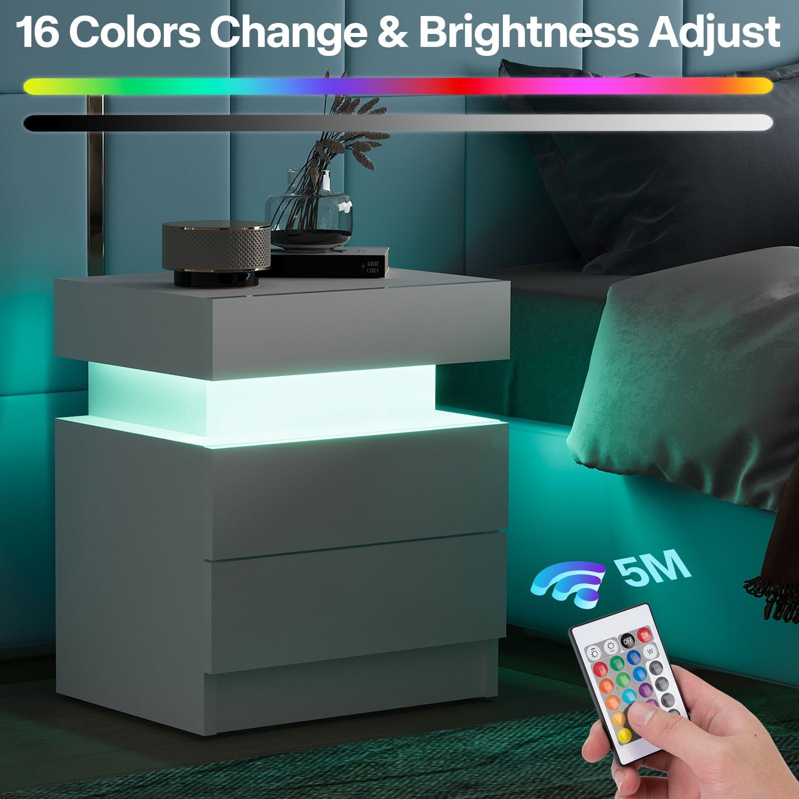 Modern Mandicular Nightstand w/ LED Light by Homcom - Comfortable Living Decor