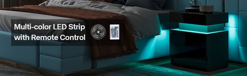 Modern Mandicular Nightstand w/ LED Light by Homcom - Comfortable Living Decor