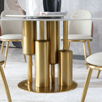 Modern Marble Dining Table with Removable Turntable, 59" Round Sintered Stone Table with Stainless Steel Base, 7 - Piece Dining Table Set for Dining Room, Kitchen, Dinette, Compact Space (LTL item) - Comfortable Living Decor