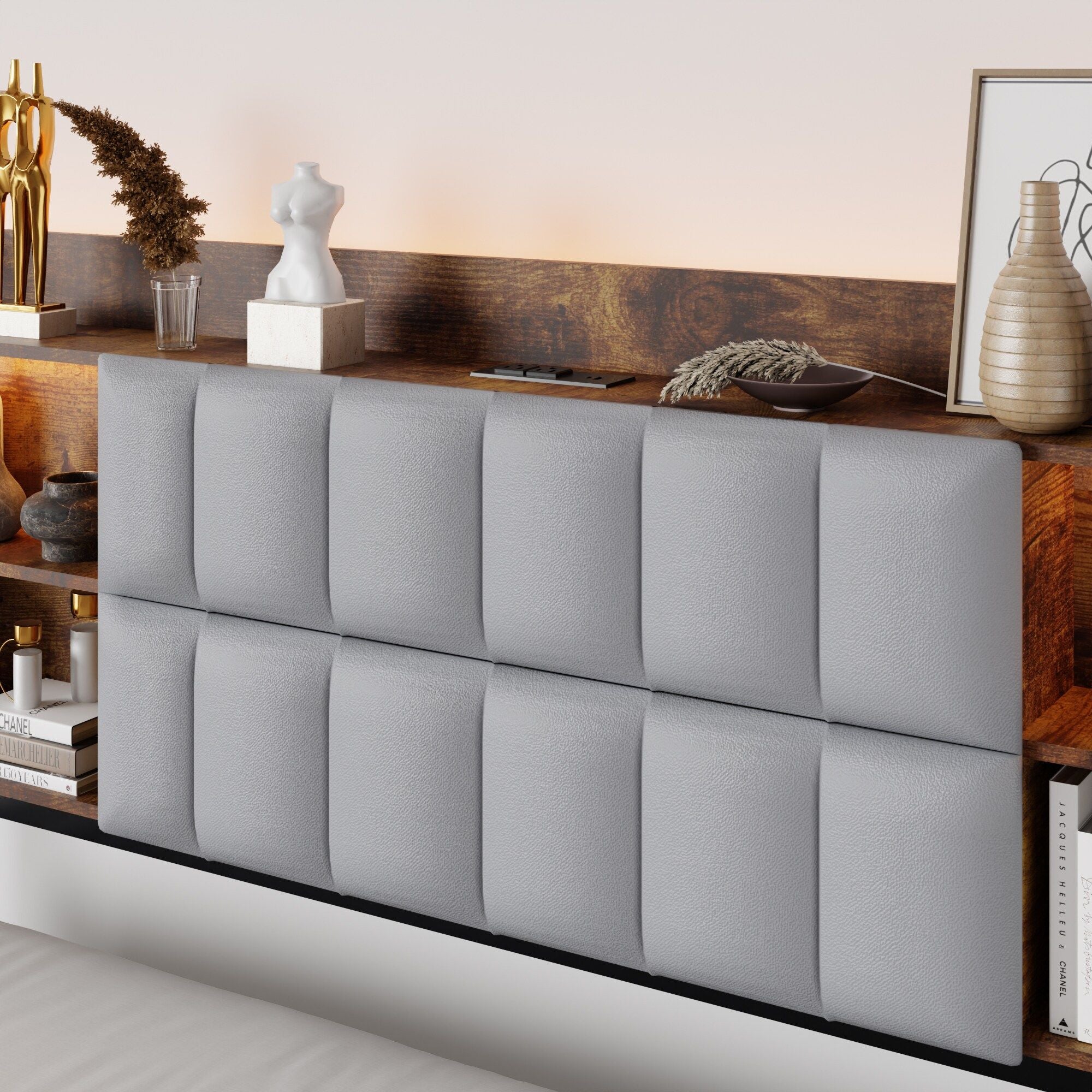 Modern Queen Size Bed Frame w/ LED Lights by Homcom - Comfortable Living Decor