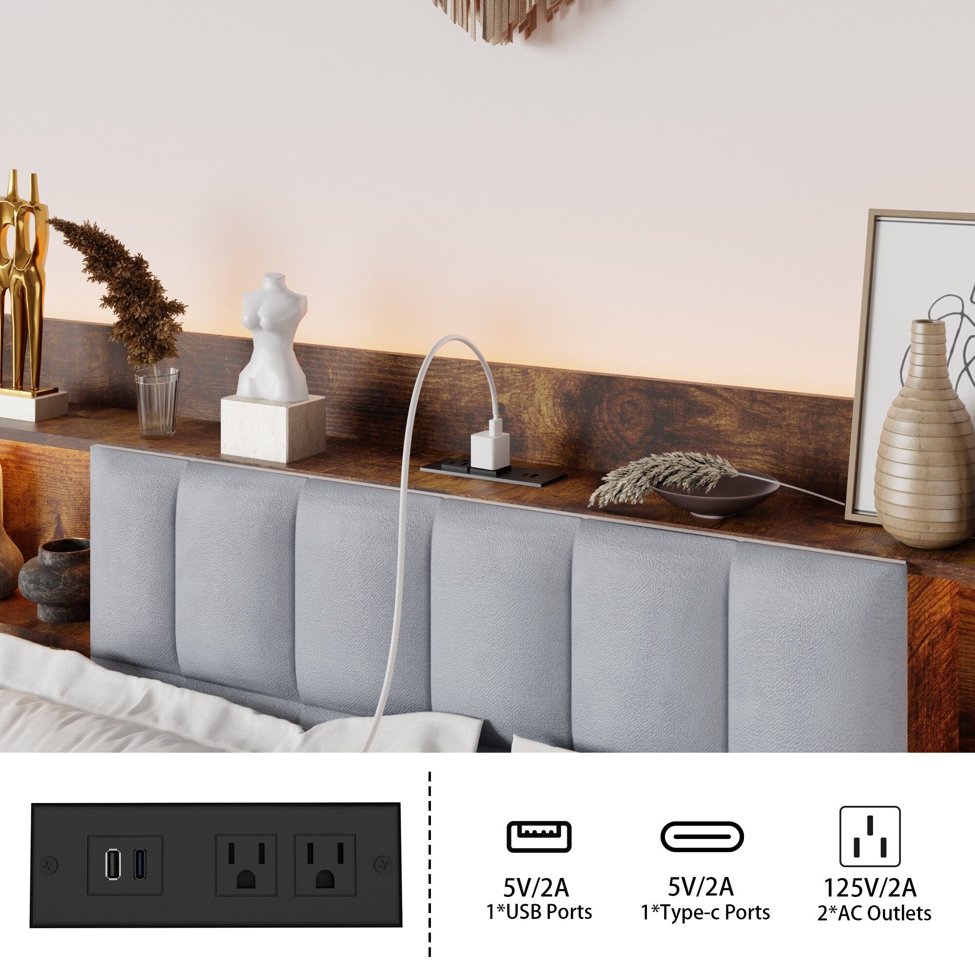 Modern Queen Size Bed Frame w/ LED Lights by Homcom - Comfortable Living Decor