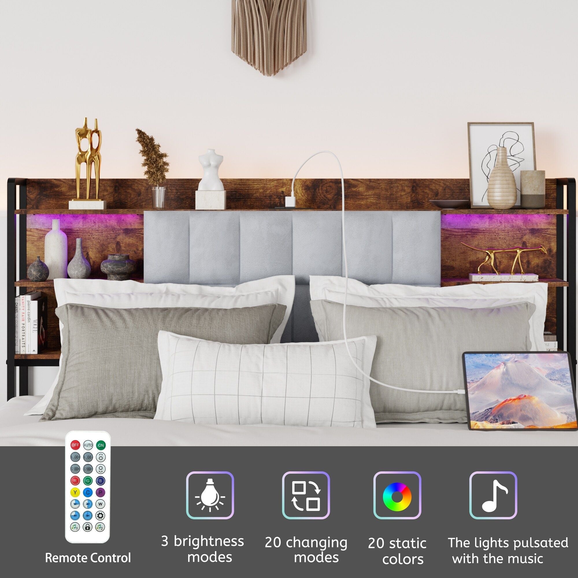 Modern Queen Size Bed Frame w/ LED Lights by Homcom - Comfortable Living Decor