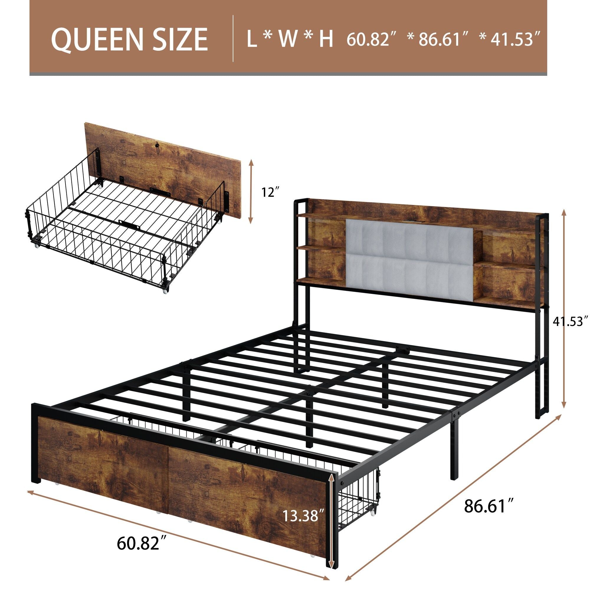 Modern Queen Size Bed Frame w/ LED Lights by Homcom - Comfortable Living Decor