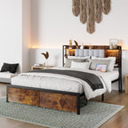 Modern Queen Size Bed Frame w/ LED Lights by Homcom - Comfortable Living Decor